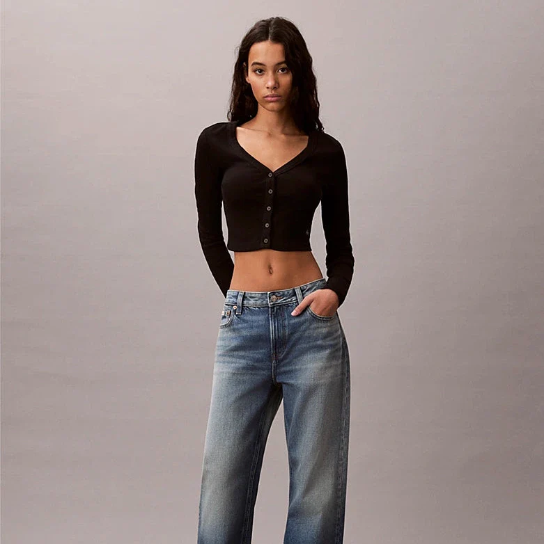 Cropped Ribbed Cotton קרדיגן - Image 4
